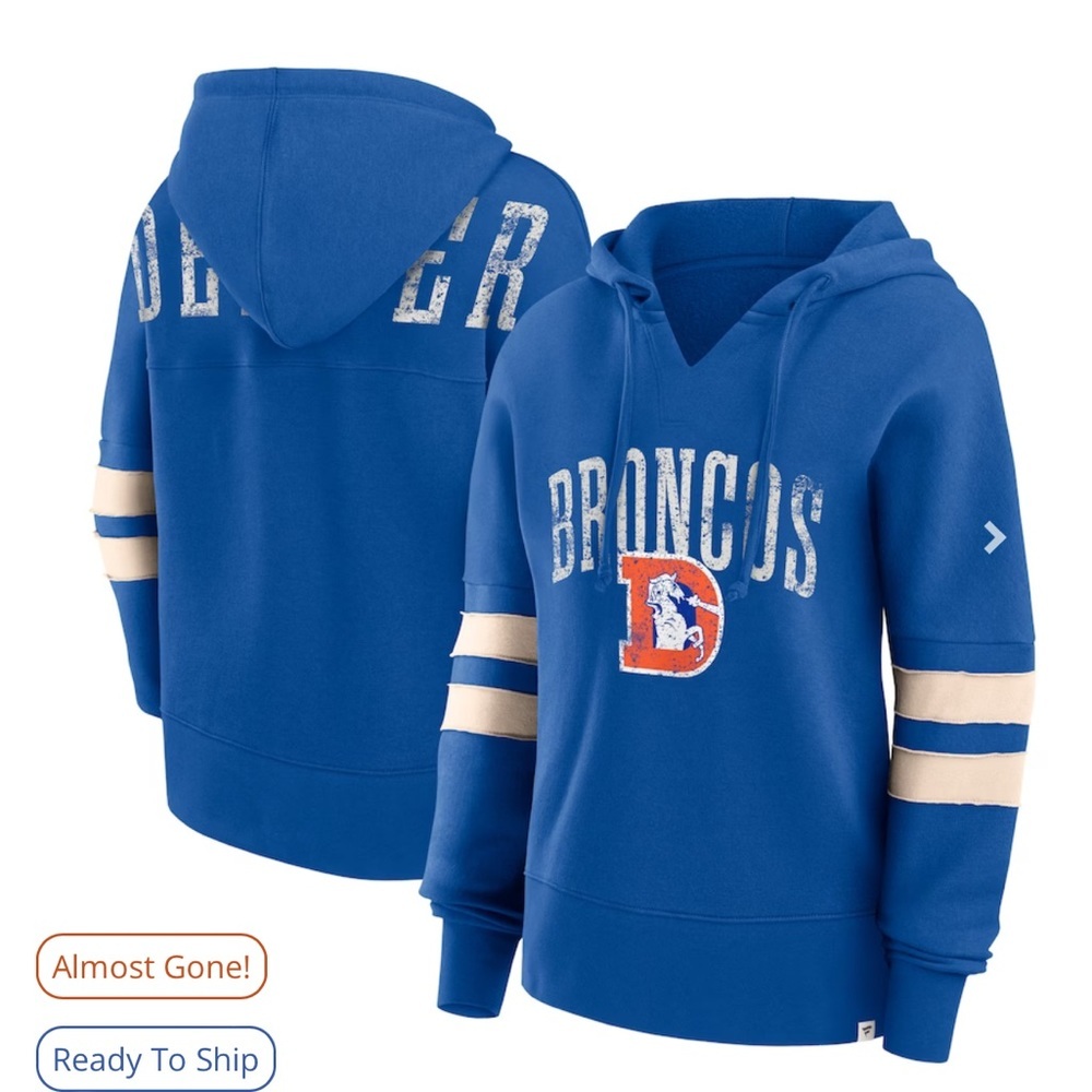 Fanatics Branded Blue Denver Broncos Bold Move Dolman V-Neck Pullover Hoodie